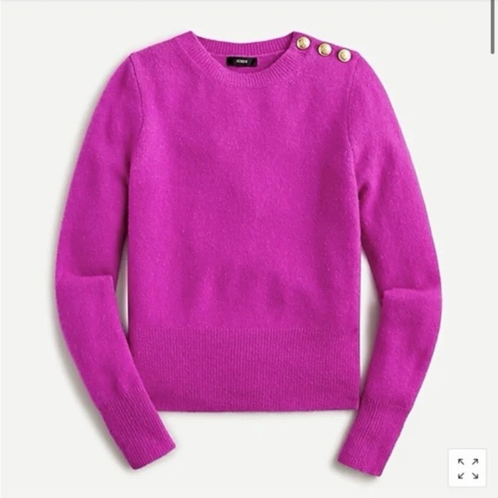 J. Crew Women's Vibrant Pink Long Sleeve Top crew neck with gold Button Accents